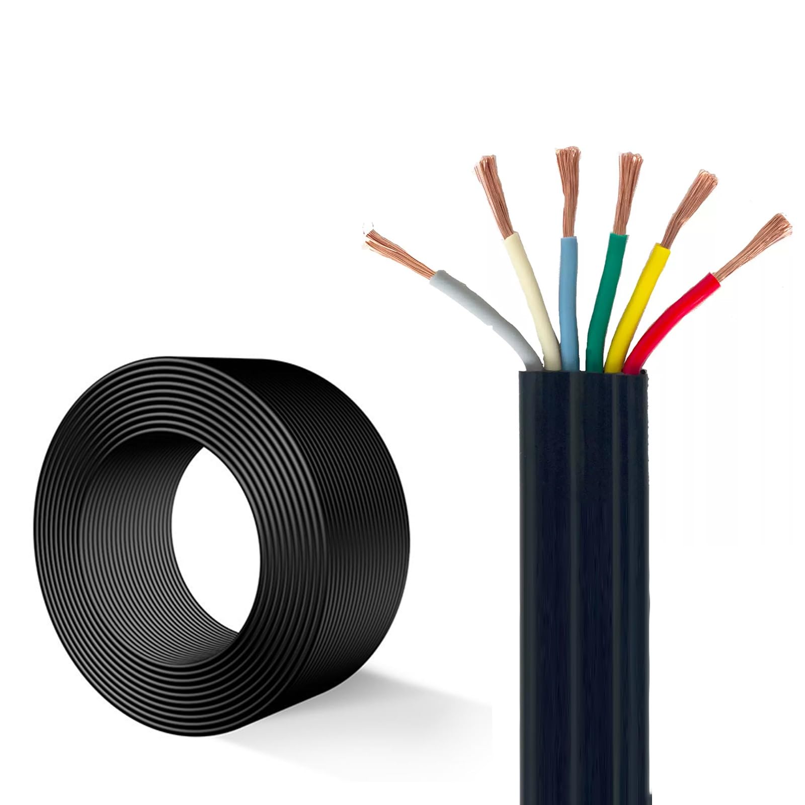 Cavo di Controllo Flessibile Piatto A 6 Conduttori AWG 16/14/12, Rame Puro YFFB da 30-200 Piedi, Elevata Resistenza alla Flessione con Nastro Isolante Elettrico(30ft,1mm2-6c)