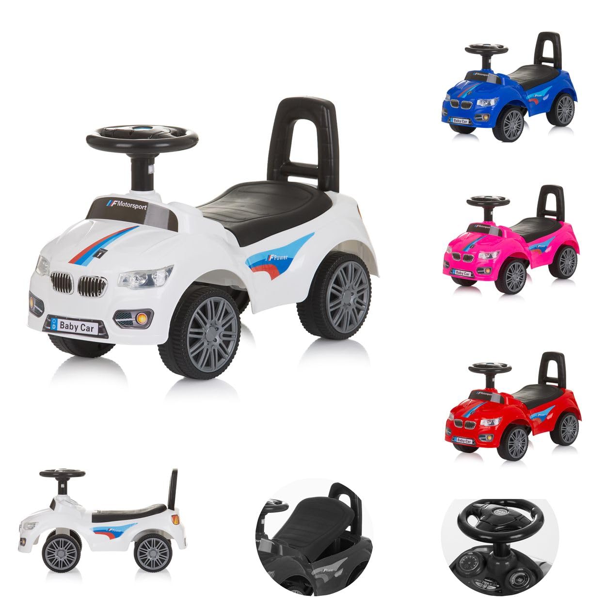 Chipolino Children's Sprinter Push Car Storage Space Under Seat Music Horn Backrest, Colour: White