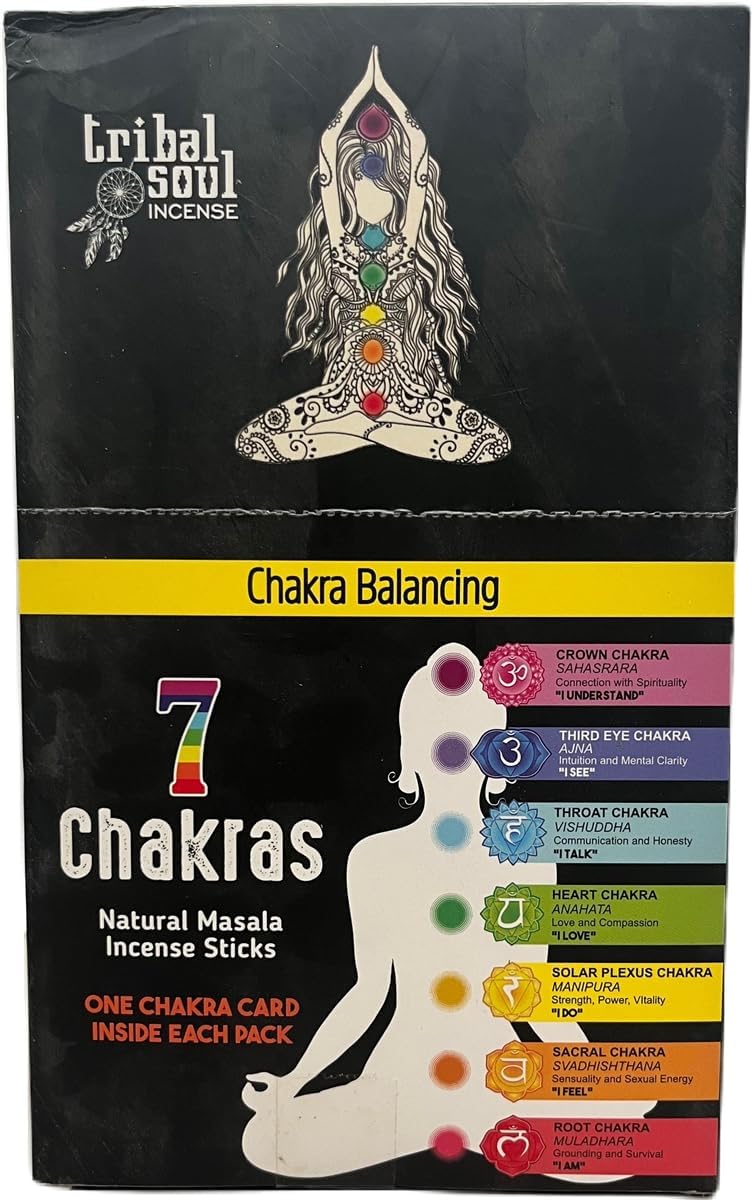 Tribal Soul Incense Sticks 7 Chakras with Message Card Gift Box for 12 Packs, Natural
