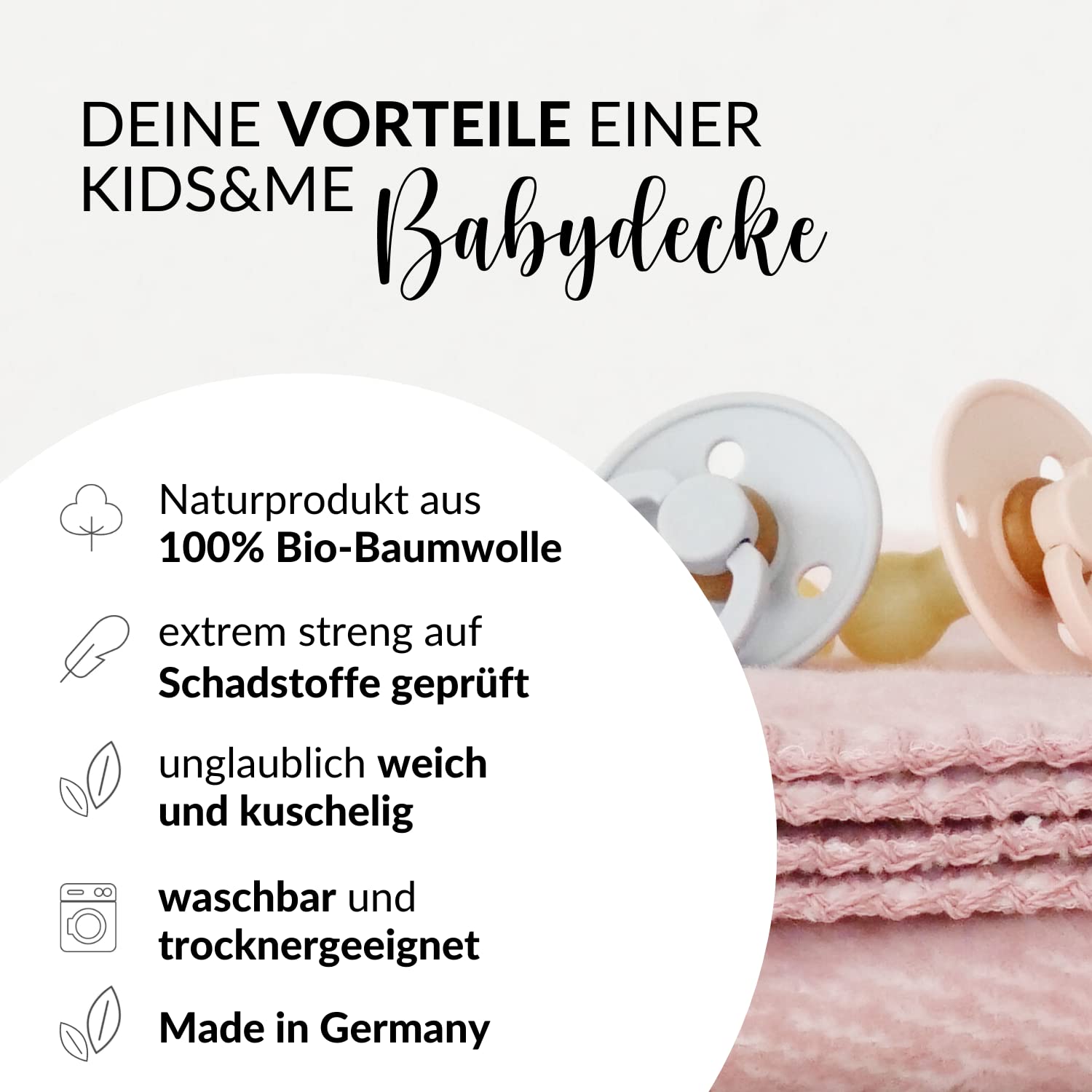 kids&me® Manta para bebé de algodón (orgánico), certificado Öko-Tex, fabricada en Alemania, manta de lana suave para bebés, manta de algodón rosa para niñas, 70 x 100 cm