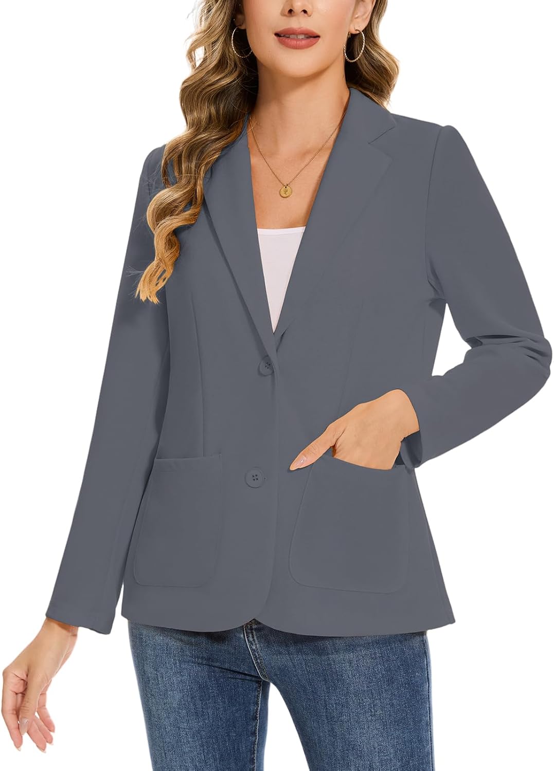 MINTLIMIT Womens Casual Long Sleeve Blazer Button Front Notch Lapel Work Office Business Blazers Jackets with Pockets