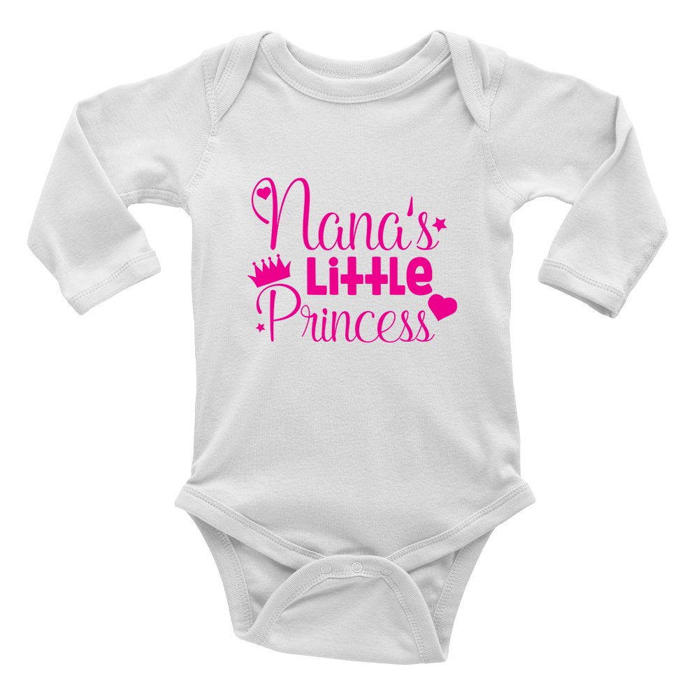 Shopagift Girls White Nana's Little Princess Pink Cute Long Sleeve Baby Vest Bodysuit