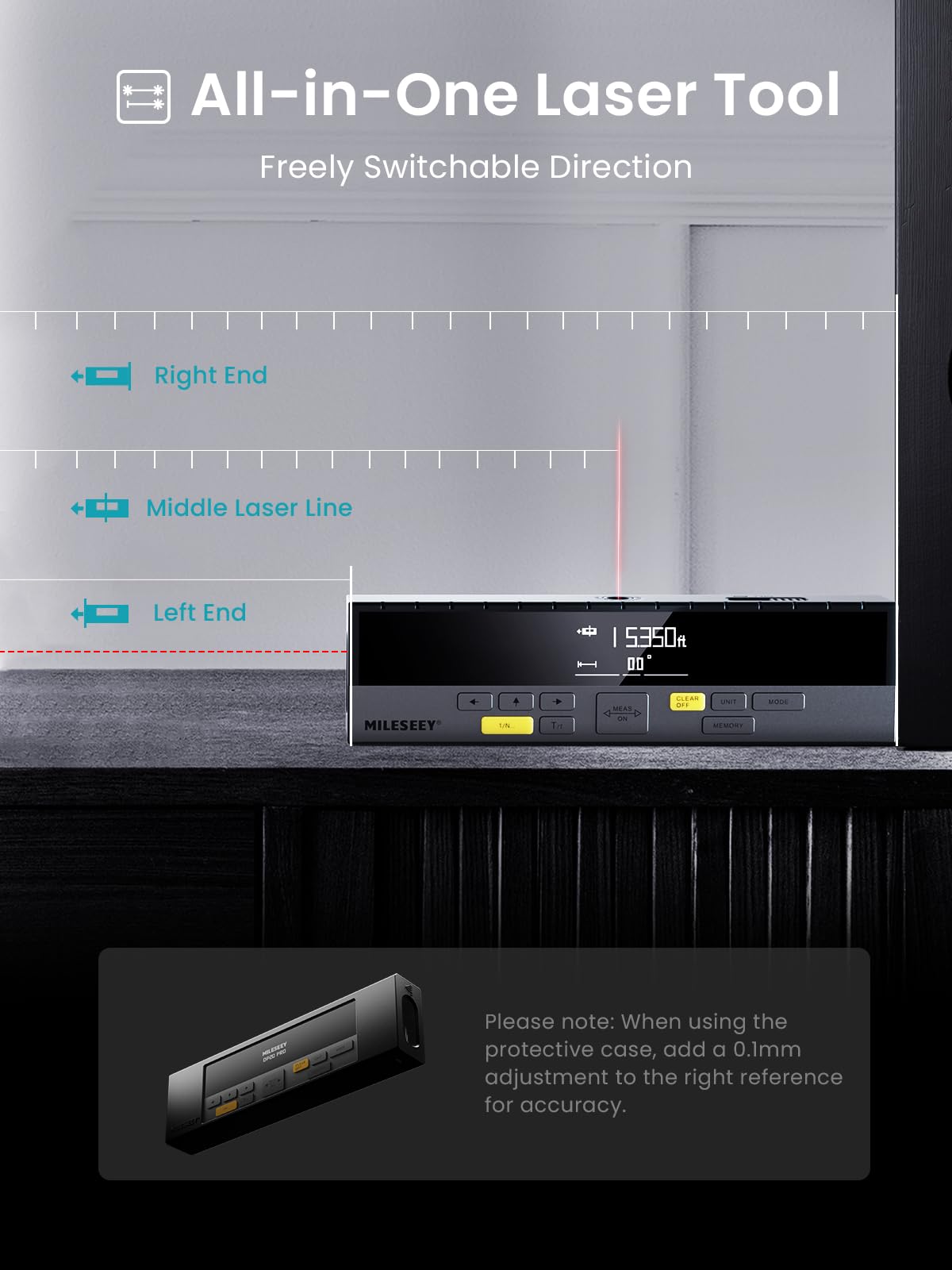 MiLESEEY DP20 Pro Télémètre Laser Double avec référence Laser Moyenne, lasermètre Rechargeable avec APP, Affichage Gen-2 avec rétroéclairage ft/in/m/ft+in unités