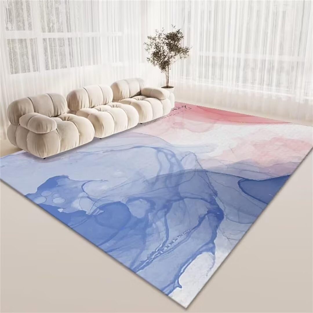 Tapis de chambre fille doux à damier bleu et rose pour un espace de jeu cocooning