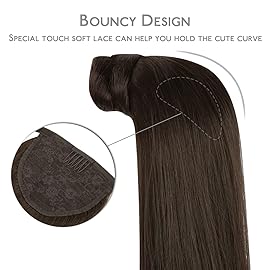 WENNALIFE Ponytail Hair Extension, 14 Inch 80g Dark Brown Ponytail Extension Human Hair Clip in Wrap Around Remy Human Hair Extension Hairpieces