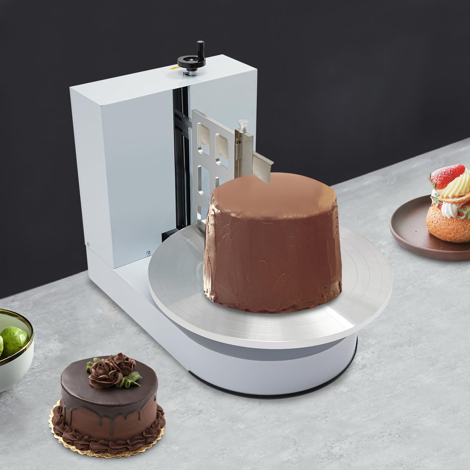 Machine Automatique de décoration de gâteaux pour gâteaux de 10 à 30 cm, 110-220 V, lisseur à glaçage électrique, 0-320 TR/Min, avec Plateau tournant réversible et spatule réglable (Blanc, 1