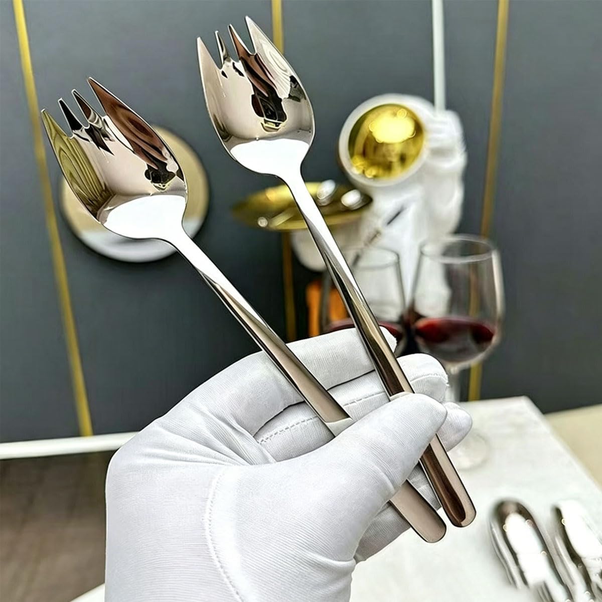10-Pack Sporks,7.5"Stainless Steel Sporks for Everyday Use, Stainless Steel forks for Dessert, Ice Cream, Salad, Soup, Noodle, Spaghetti, Dishwasher Safe (10, silver)