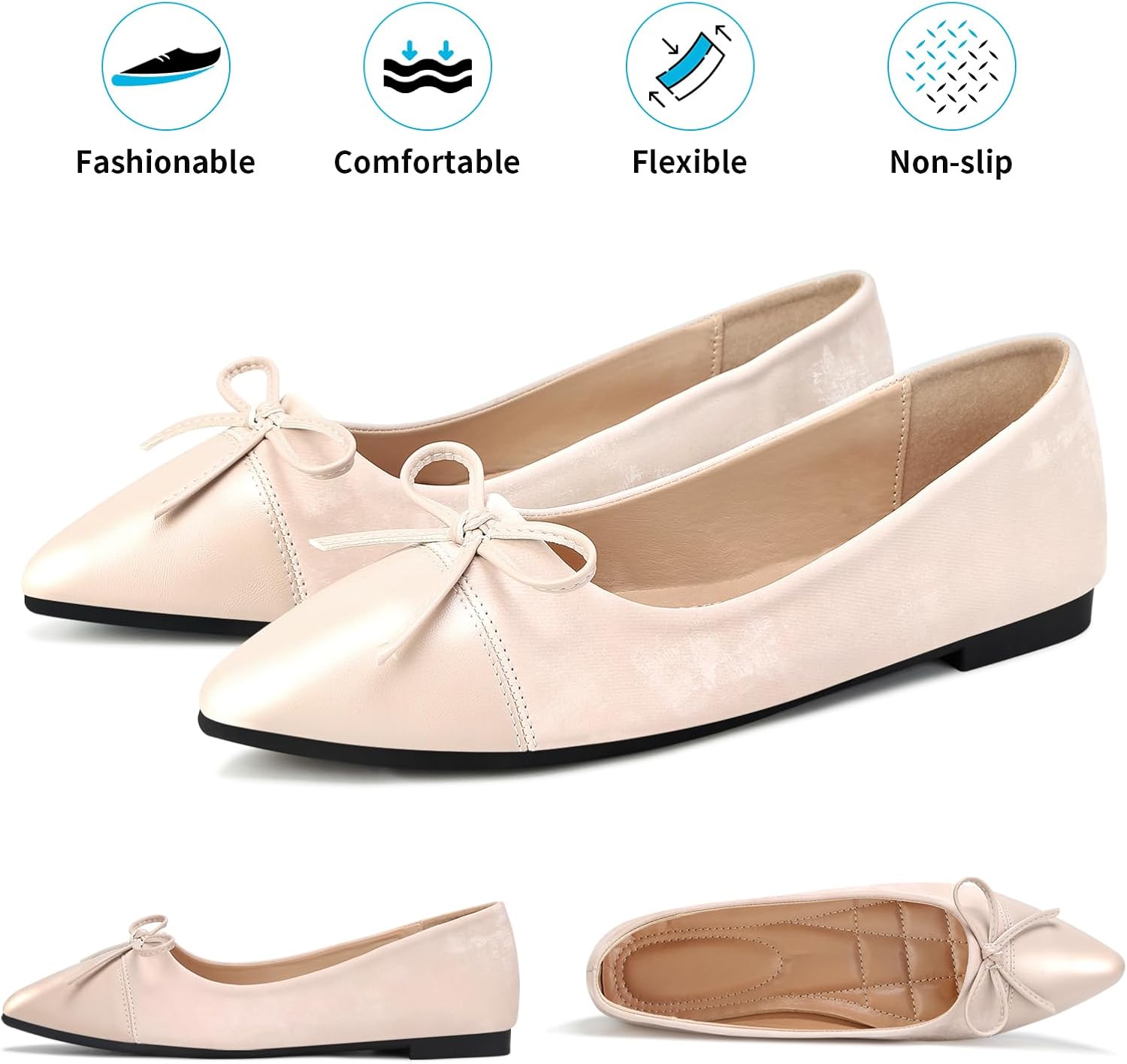 KUNWFNIX Women's Ballet Flats with Pearl Clip - Faux Suede Pointed Toe Slip On, Soft Comfortable Shoes for Wedding Guest, Office & Dressy Events - Image 5
