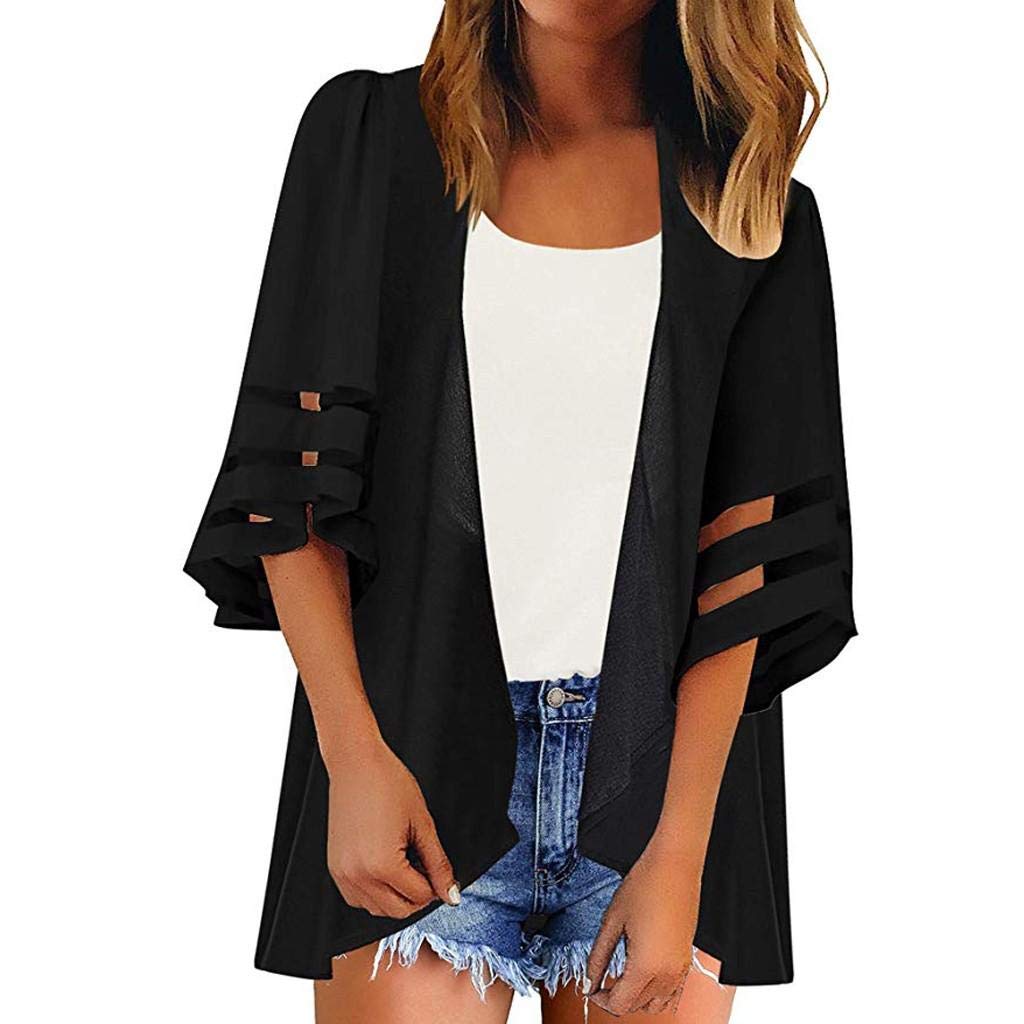 SHOBDW mujer Cardigan Mujer Invierno Otoño 2019 SHOBDW Liquidación Venta Blusa Tops 3/4 Manga Campana Raya Abrigo Mujer Tallas Grandes Baratos Chaqueta Cardigans Mujer Largo Cardigan Kimono Mujer
