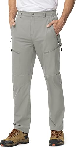 Miniatura 6 de TBMPOY Pantalones de viaje ligeros para hombre, 5 bolsillos con cremallera, elásticos, de secado rápido, pantalones de trabajo tipo cargo, para