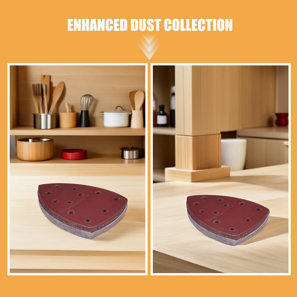 Cabilock 60pcs Mouse Sander Sandpaper 11-Hole Palm Sander Paper Hook and Loop Triangle Sandpaper Pads for Wood Metal and Furniture Polishing