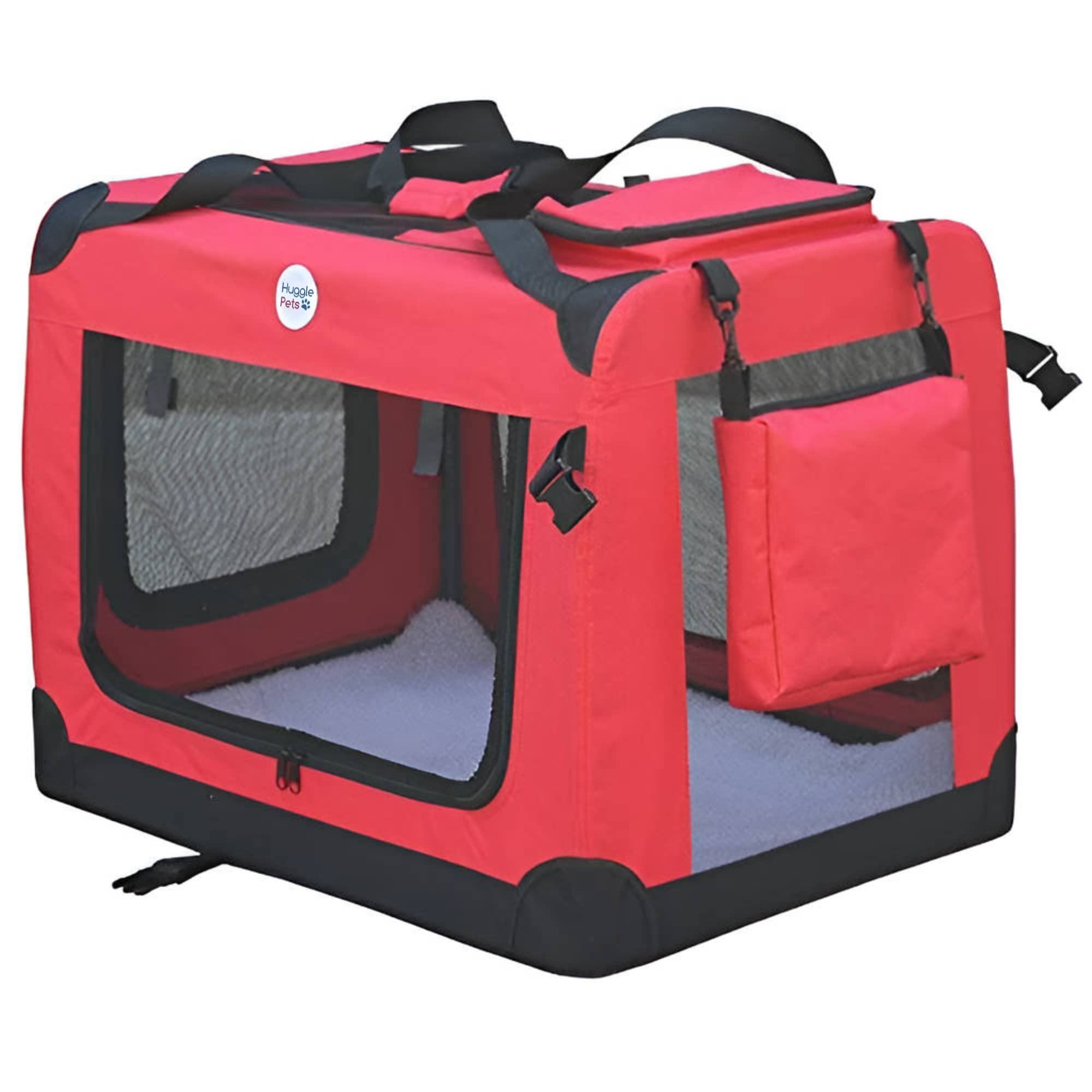 HugglePets Red Fabric Dog Crate Carrier X-Large 82cm, Foldable with Fleece Mat โ image 1