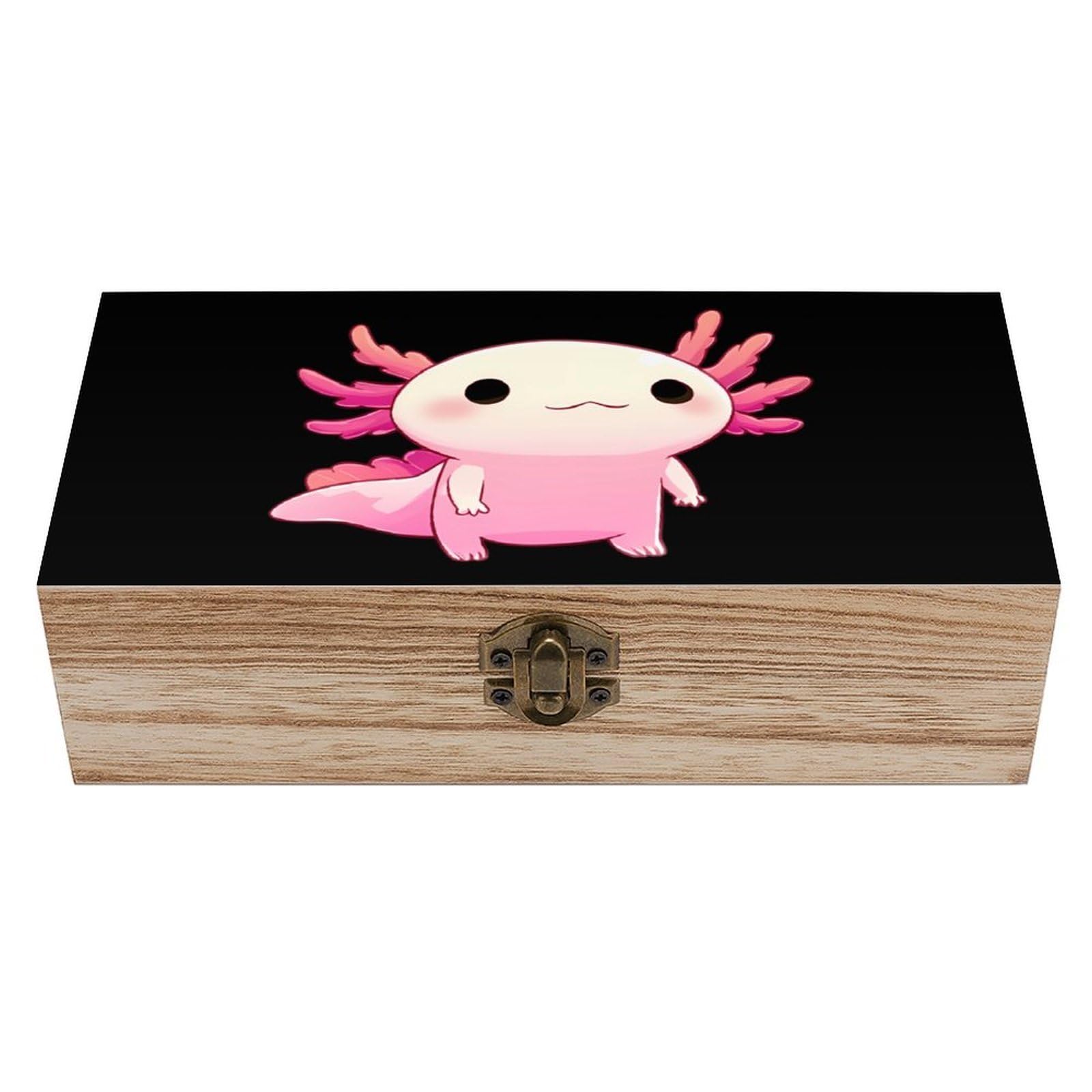 Axolotl Cute Wooden Box with Hinged Lid Decorative Storage Case Container