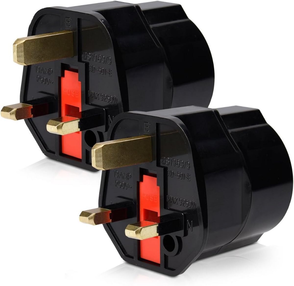 Melfi™ UK to EU Travel Adapter - British to EU Schuko Female Plugs - 2 Pin Socket - 13A 250V BS1362 FUSED (Pack of 2)