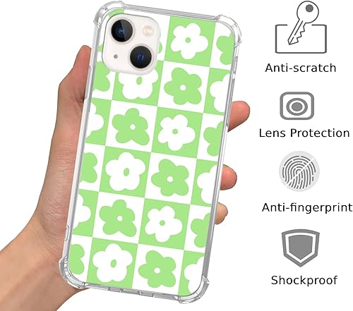 Miniatura 2 de Funda con diseño floral retro verde pastel y blanco, compatible con iPhone 15, diseño de flores retro estéticas para iPhone 15, funda de TPU para
