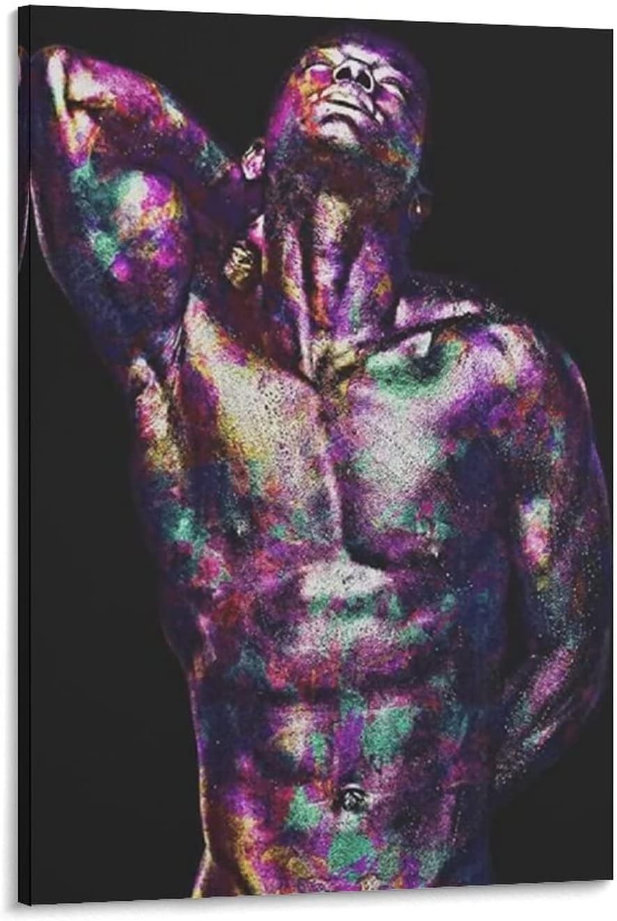 Black Gay Man Body Art Poster African American Muscle Boy Wall Art Canvas Art Poster Wall Art Picture Print Modern Family Bedroom Decor 24x36inch(60x90cm) Frame-Style