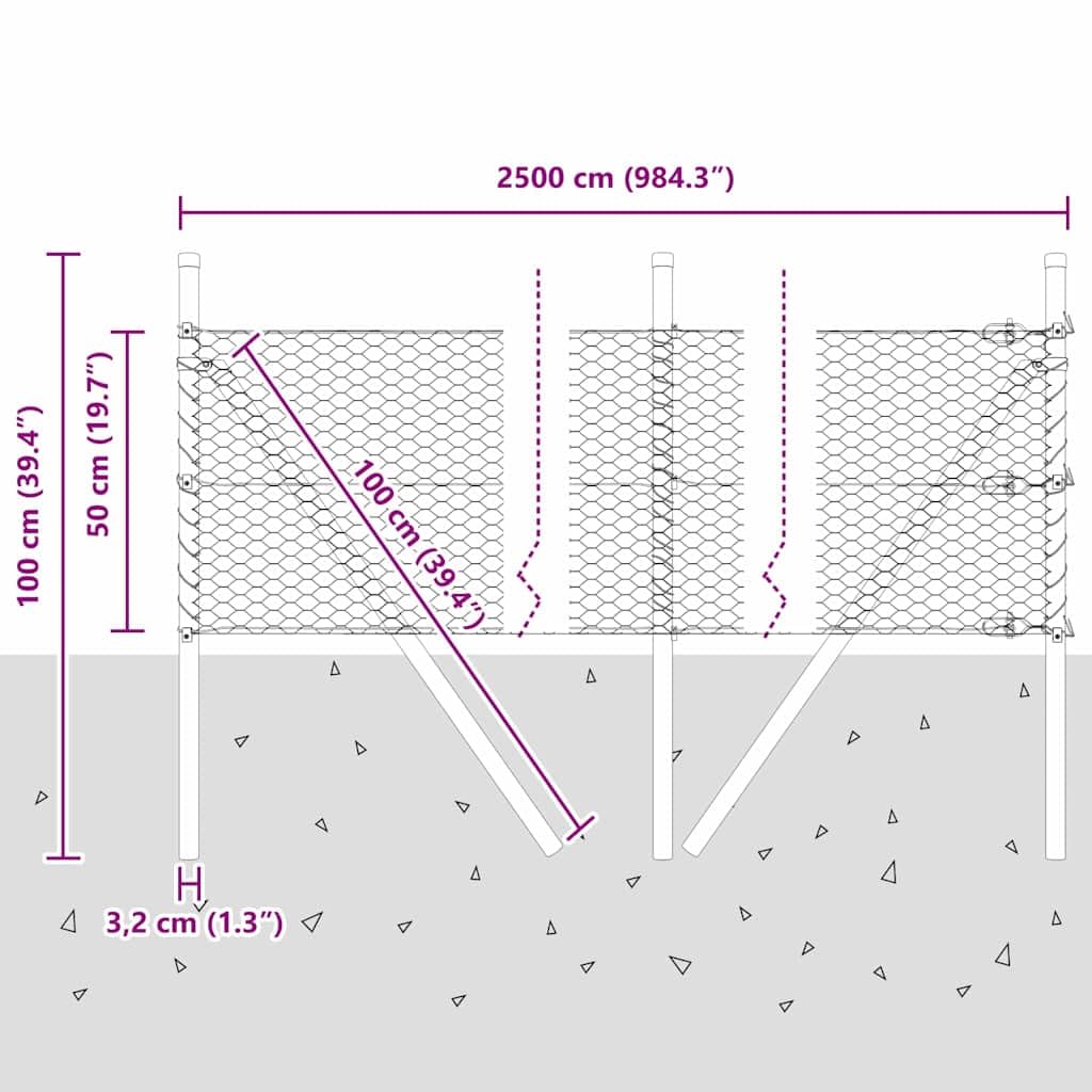 Zestaw ogrodzeniowy z drutu spawanego, 25 x 0,5 m, ze stalą powlekaną PCW, 11 słupków, odporny na warunki atmosferyczne, rdzę i korozję, idealny do ogrodzenia ogrodowego, prywatności, tarasu