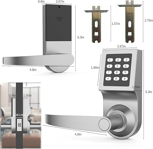 Miniatura 6 de Cerradura de puerta con teclado con asa, cerradura de puerta comercial sin llave, cerraduras inteligentes para puerta delantera, cerradura de puerta