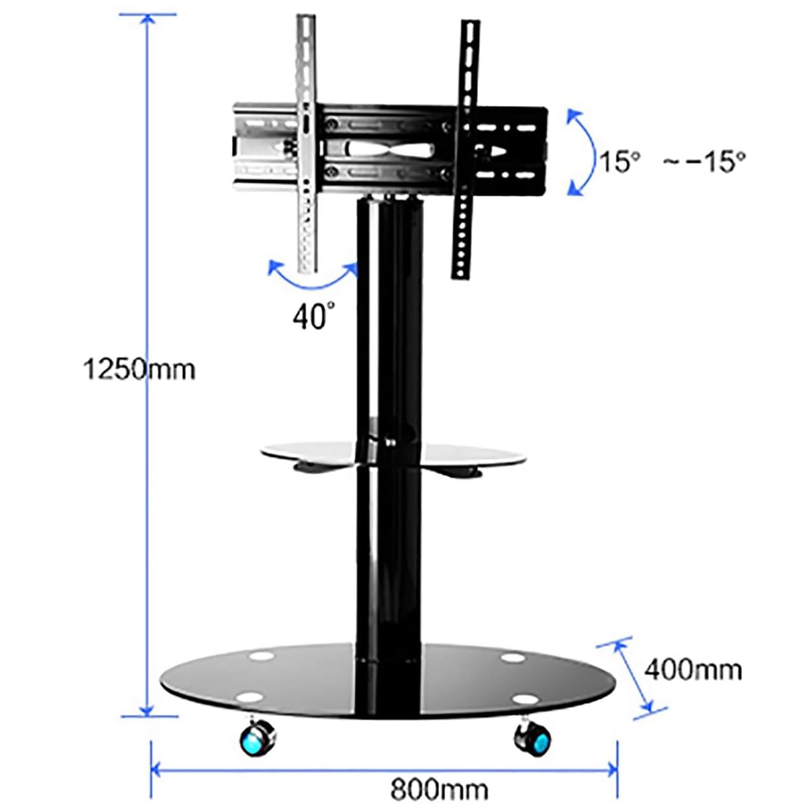 Soporte móvil de Suelo para TV - Soporte con Ruedas para TV, para Pantallas de 32 a 65 Pulgadas, Soporte Giratorio e inclinable con Base Grande y Bandeja de almacen,