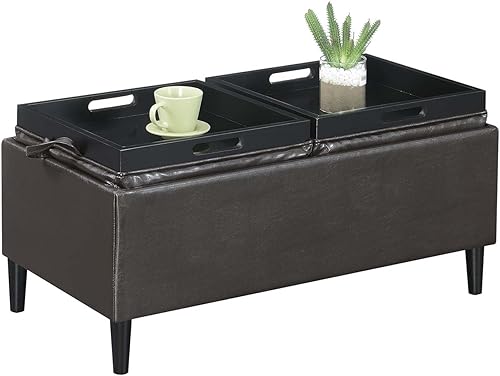 Miniatura 4 de Convenience Concepts Designs4Comfort Magnolia - Otomana de almacenamiento con bandejas reversibles, piel sintética color espresso