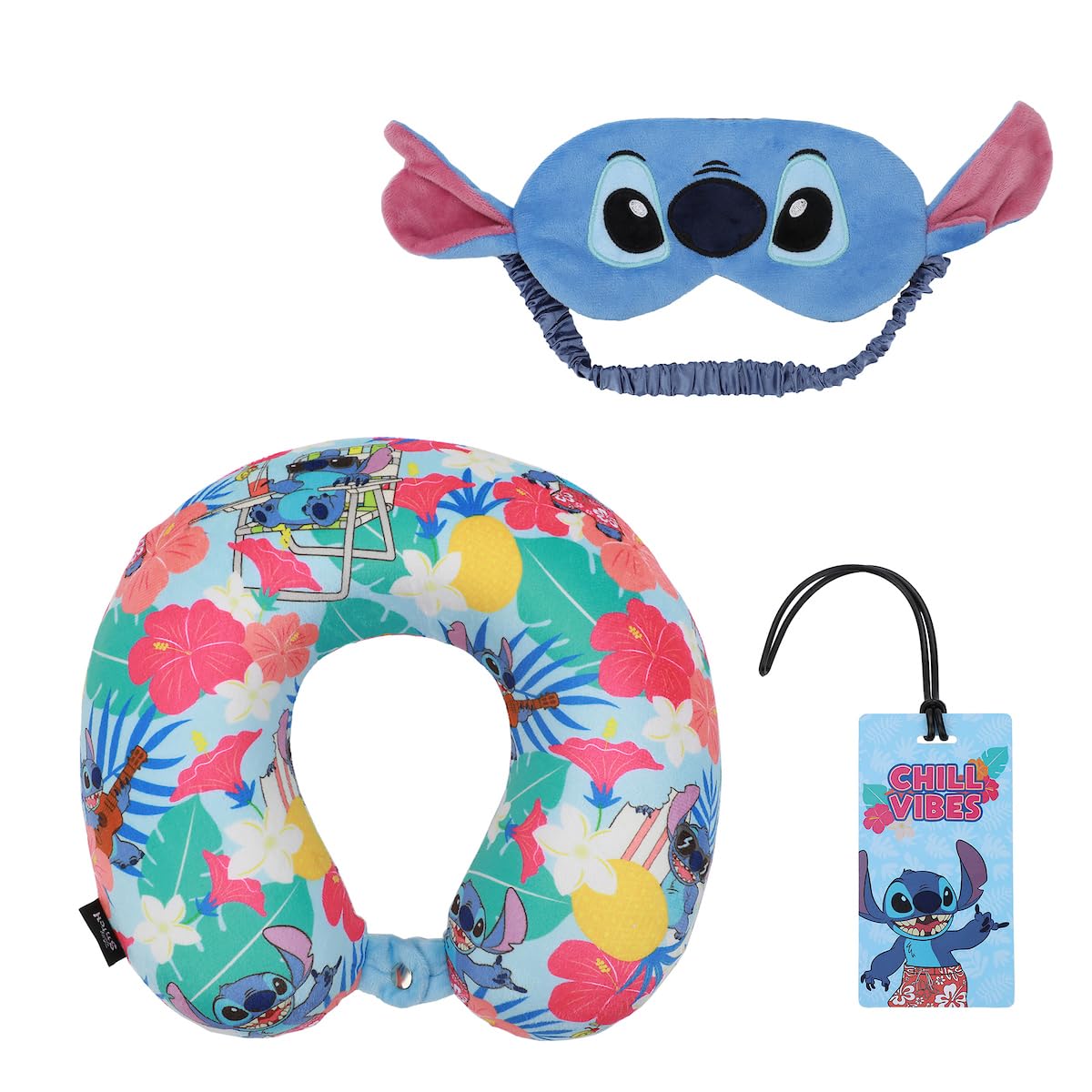 Lilo & Stitch Kinder-Reise-Set mit Nackenkissen, Augenmaske und Gepäckanhänger – Komfort und Stil für junge Reisende
