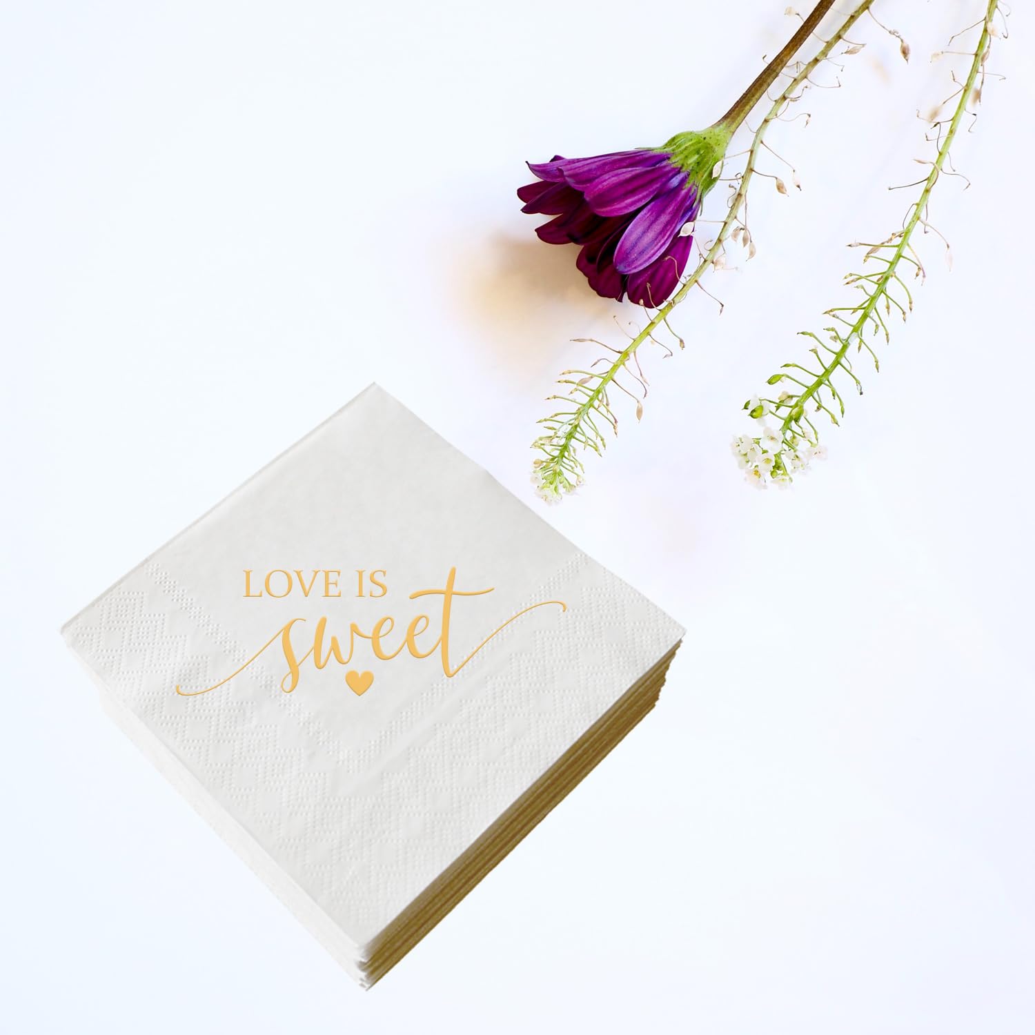 Love Is Sweet Servietten, 3-lagig, 50 Stück, Gold/weiß – Für Hochzeit, Party & Tischdekoration