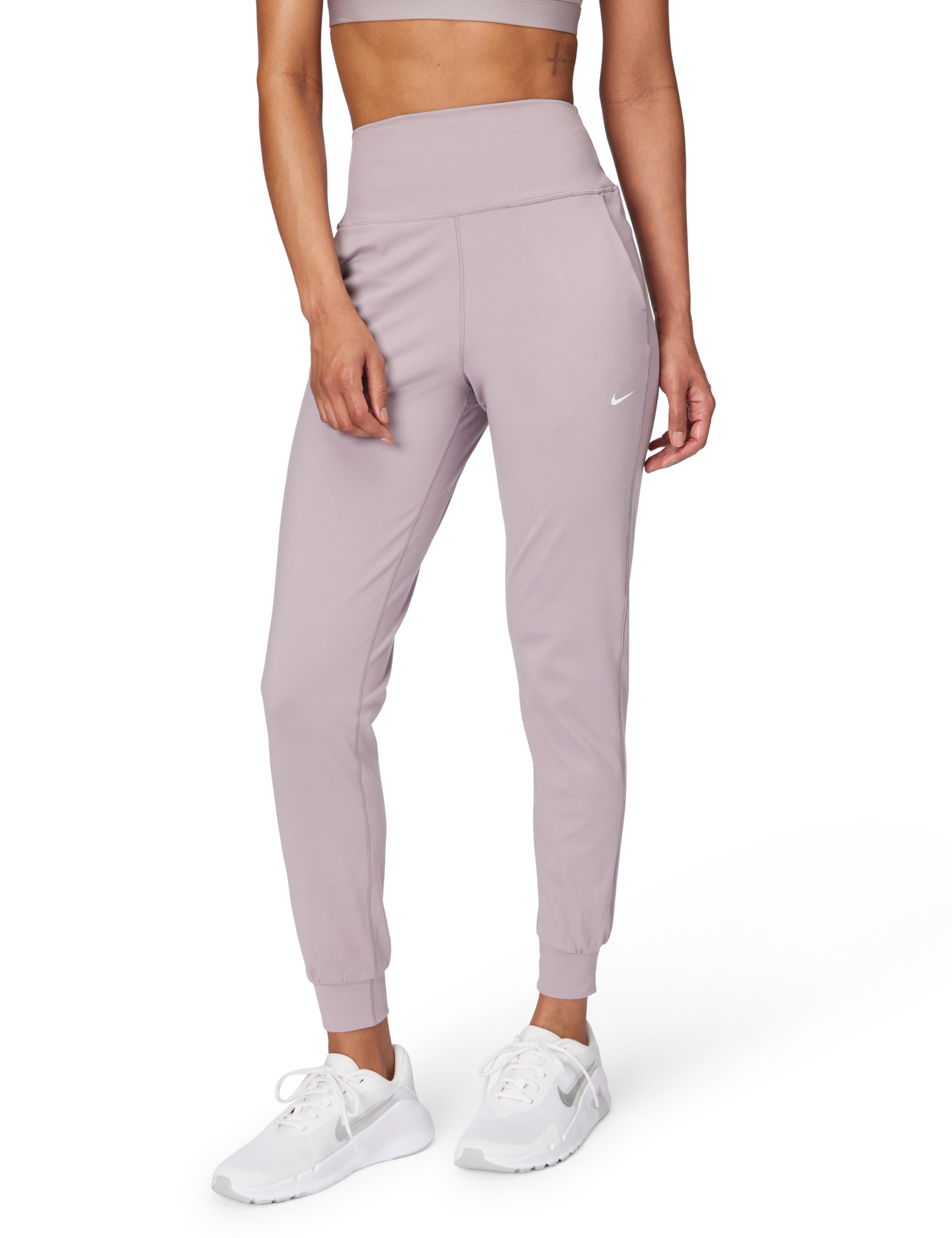 Nike Women's One High-Waisted Full-Length Knit Joggers, Light Violet Ore/White, Large