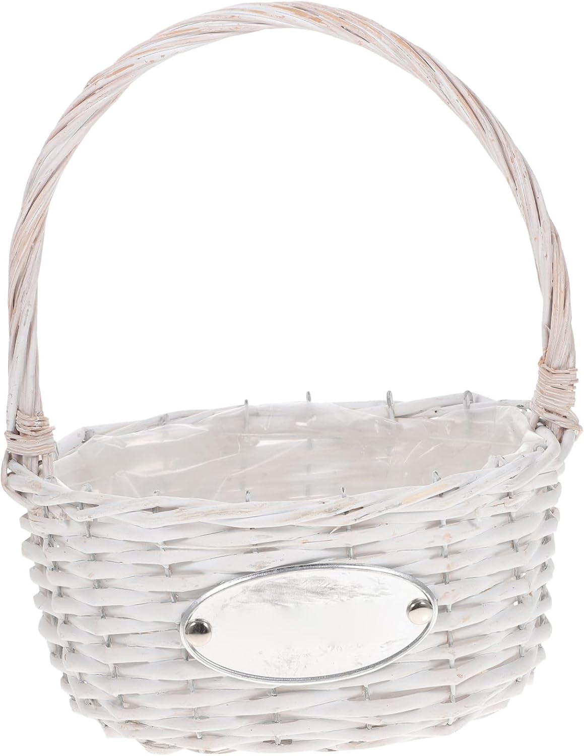 Beavorty Portable Woven Bride Flower Basket White Handwoven Rattan Flower Girl Basket for Wedding Photography and Ceremony Supplies