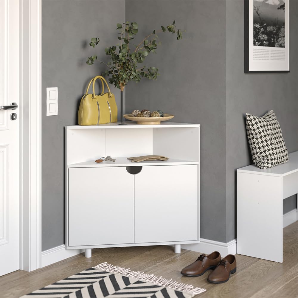 Vicco Eckschrank Inaro, Weiß, 79 x 76 cm | mit 3 Fächern, geeignet zur platzsparenden Aufbewahrung in Raumecken