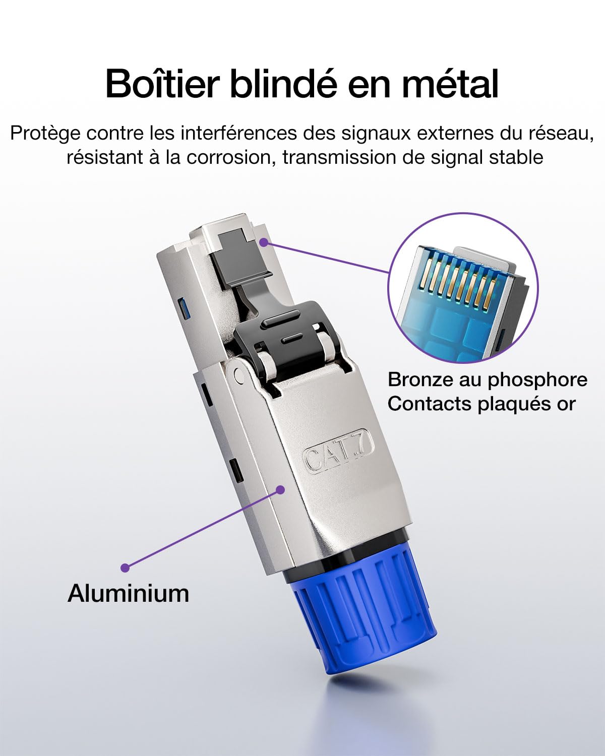 VCELINK Connecteur RJ45 Sans Outil, Fiche Cat 7 Plaqué or Sans Outil, Connecteur RJ45 blindé pour câble Ethernet Cat6A/Cat7 en lot de 8