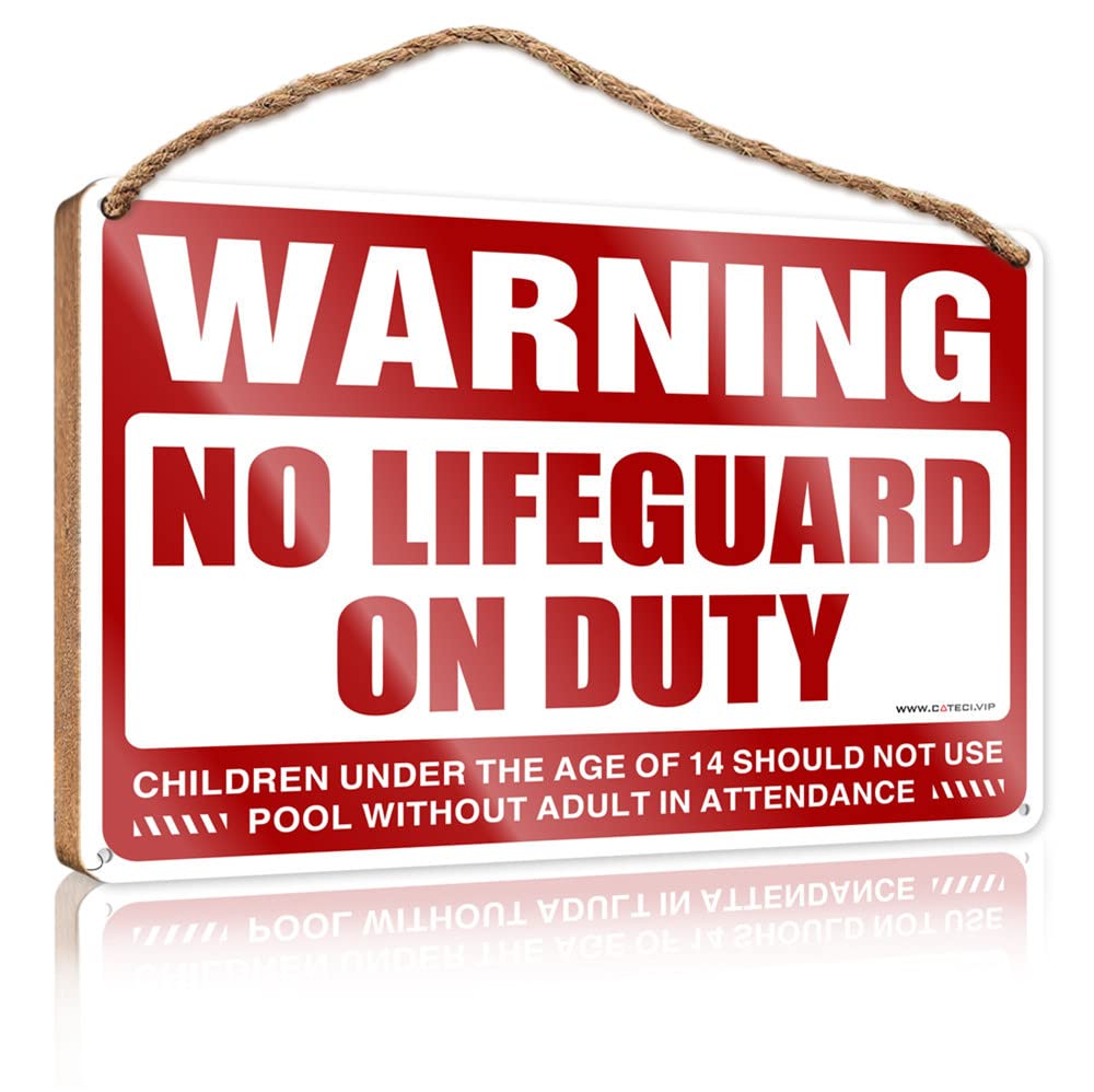 FZFN Hanging Decor Porch Warning No Lifeguard On Duty Wooden Sign Our Home Signs For Home Decor Wood Bathroom Decor(20X30CM)
