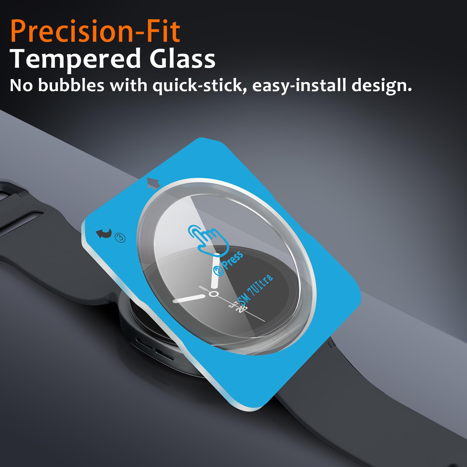 3 in 1 Métal Coque Compatible avec Samsung Galaxy Watch 8 44mm avec protection d'écran, Robuste Bumper Rayure Résistant Protecteur Coque pour Galaxy Watch 8, Graphite/Orange