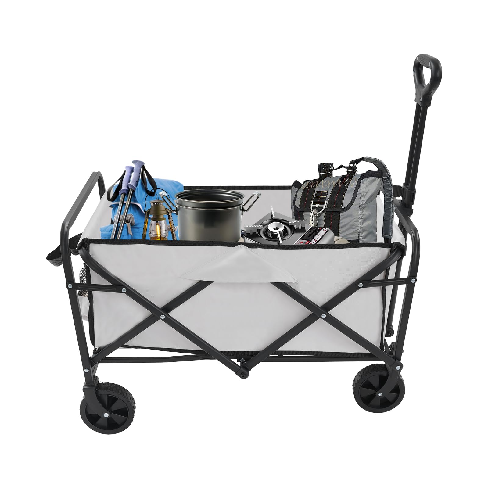 Bollerwagen faltbar mit 90 kg Tragkraft und Teleskopgriff | Inklusive Abnehmbarer Stofftasche und 4 Reifen mit Profil für Camping Garten Outdoor und Einkauf