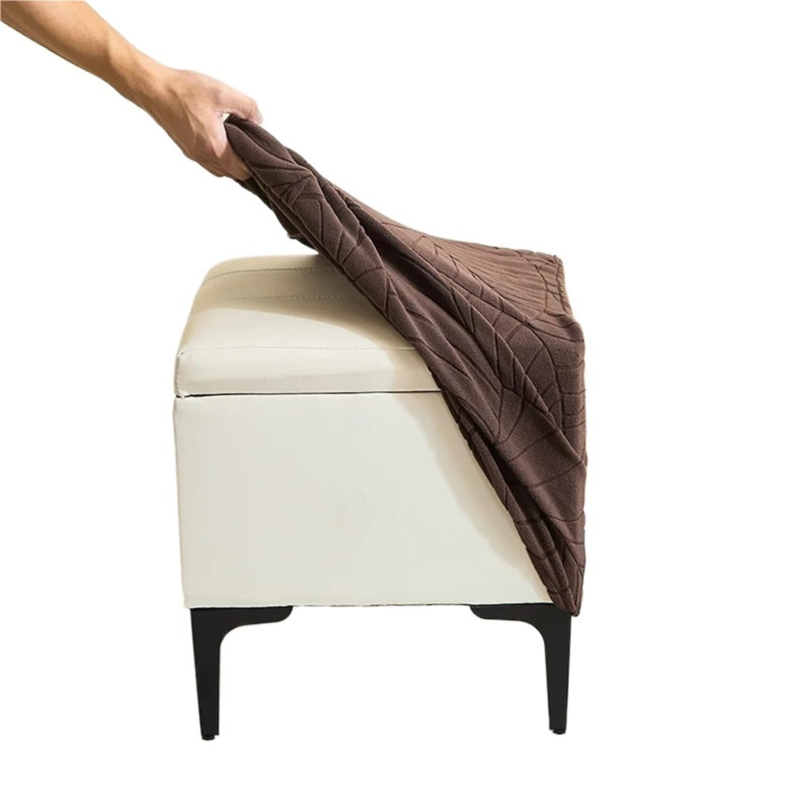 MWAHJU 1Pcs Leaf Jacquard Ottoman Cover Elastic Square Footrest Solid Color Footstool Slipcover For Bedroom Party Hotel For Bedroom(Coffee)