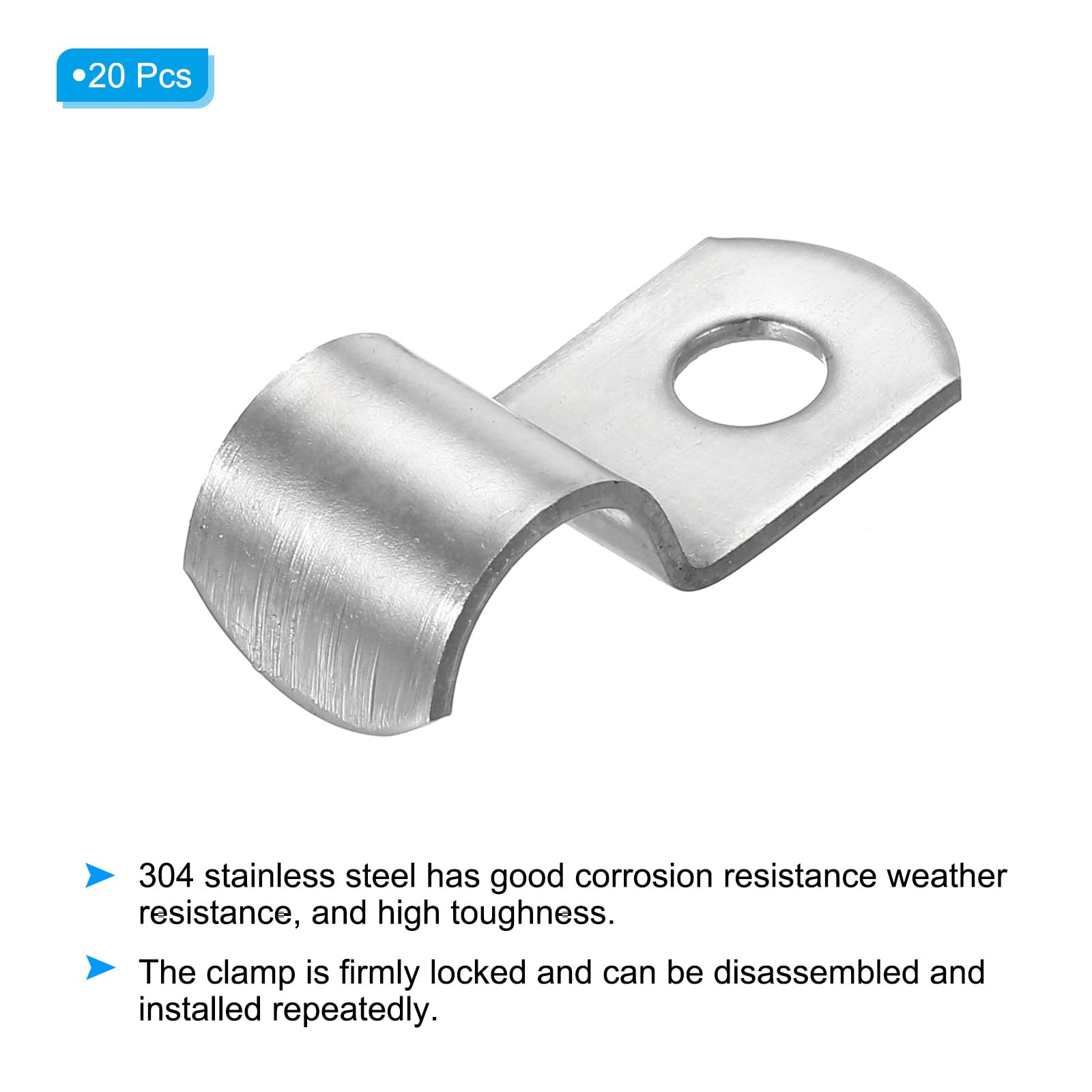 PATIKIL 0.39 inch/10mm Rigid Pipe Strap Clamp, 20 Pcs 304 Stainless Steel Two Hole U-Shape Tube Clip Pipe Fasten Holder for Pipe Fixing - Image 3