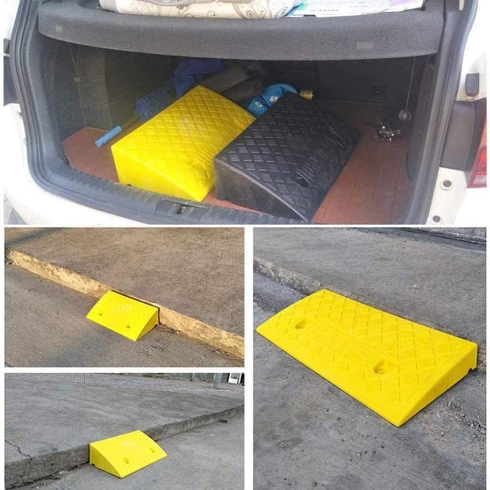 Rampa De Acceso Portátiles Ligeras 3-14.5cm Altura, Rampas De Bordillo con Pernos, Rampa De Umbral De Plástico Antideslizante, Carga Alta(Yellow,49x27x13cm)