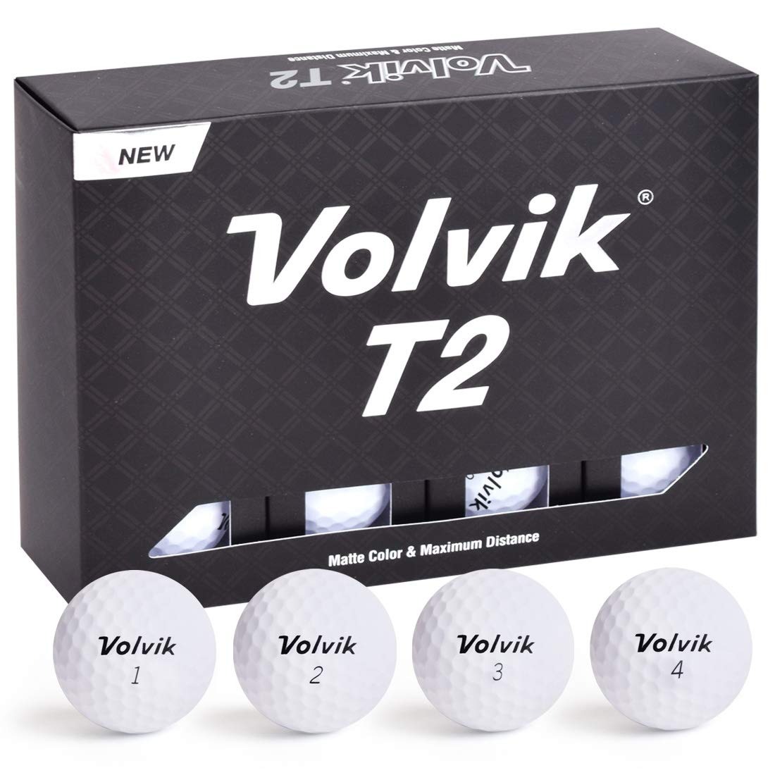 Volvik T2 Ionomer Polymer Low Side Spin Matte Finished Long Distance Balls 2-Pieces, 1 Dozen