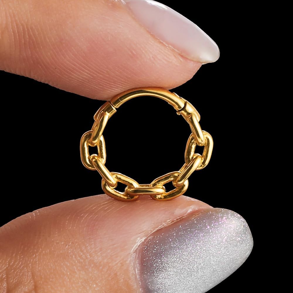 Chain Septum Rings 16G/(8mm,10mm,12mm) Nose ring Dainty Helix Daith Earrings for men/women 316L Stainless steel Daith Piercing Jewelry Silver Gold Black - Image 5