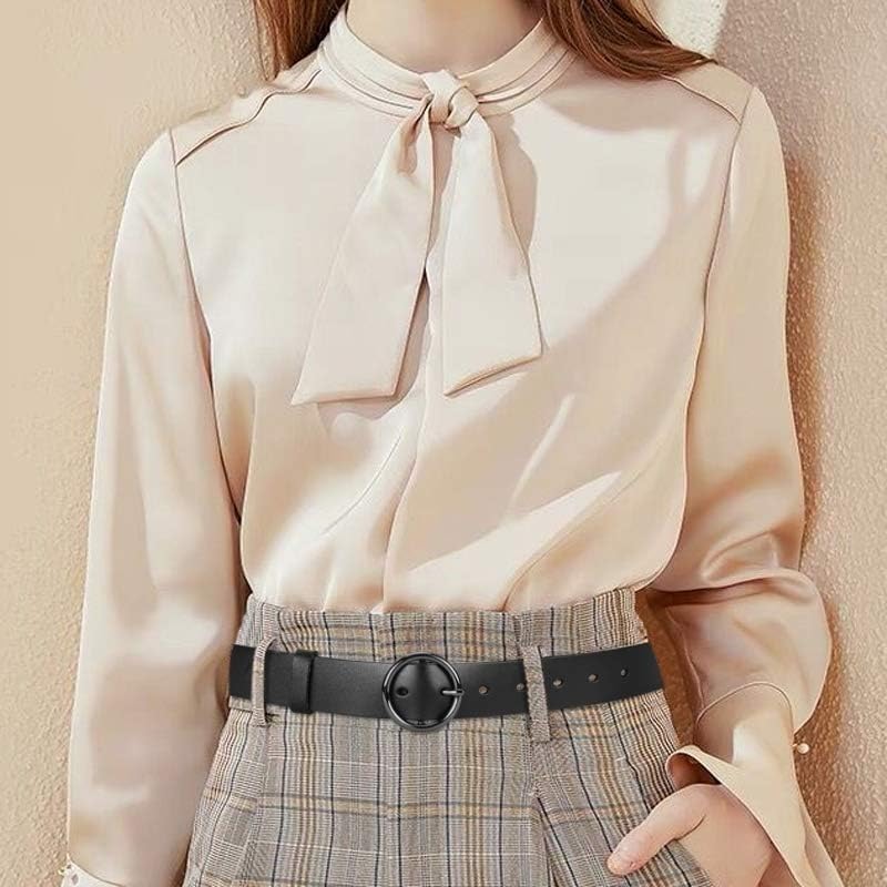 Classic Round Buckle Leather Belt - Women's Fashion Waist Belt for Dresses, Jeans and Pants2