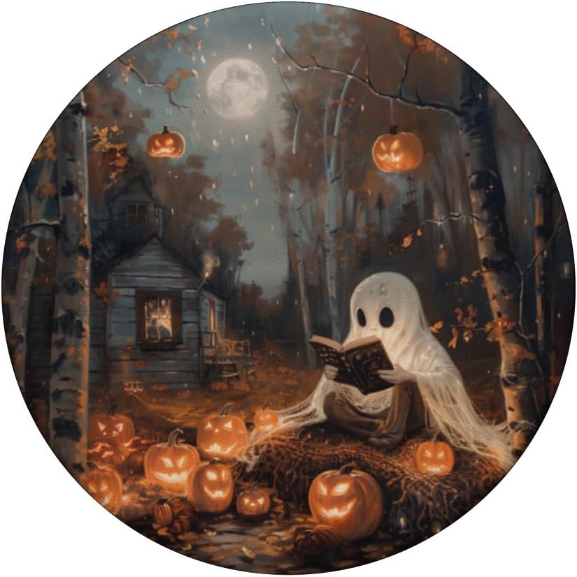 Spooky Halloween Ghost Reading Bookish PopSockets Adhesive PopGrip - Image 3