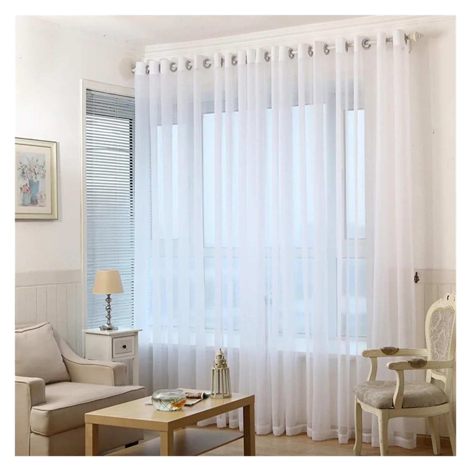 ITRHJTGP Gauze Curtain White Solid Tulle Curtains Window Screening For Bedroom Kitchen Sheer Voile Blinds Drapes Gauze For Home(GROMMET TOP_W100XL130CM 1PC)