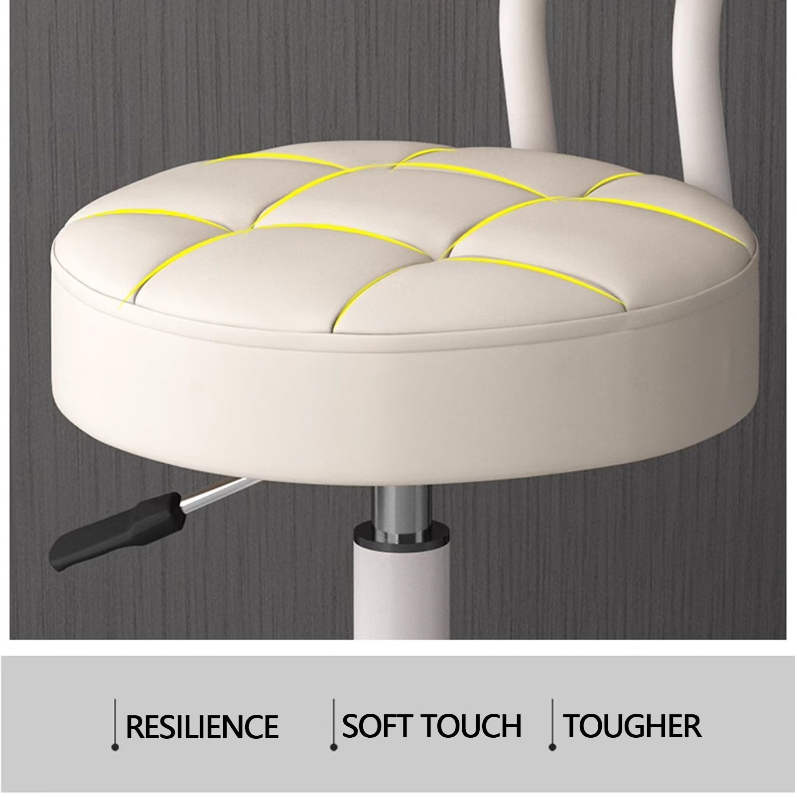 Sgabelli girevoli con Ruote e Schienale in Pelle PU, Altezza Regolabile da 16" a 20", Sedia da Salone per Parrucchieri, Seduta Spessa Imbottita, Vari Colori (Bianco)