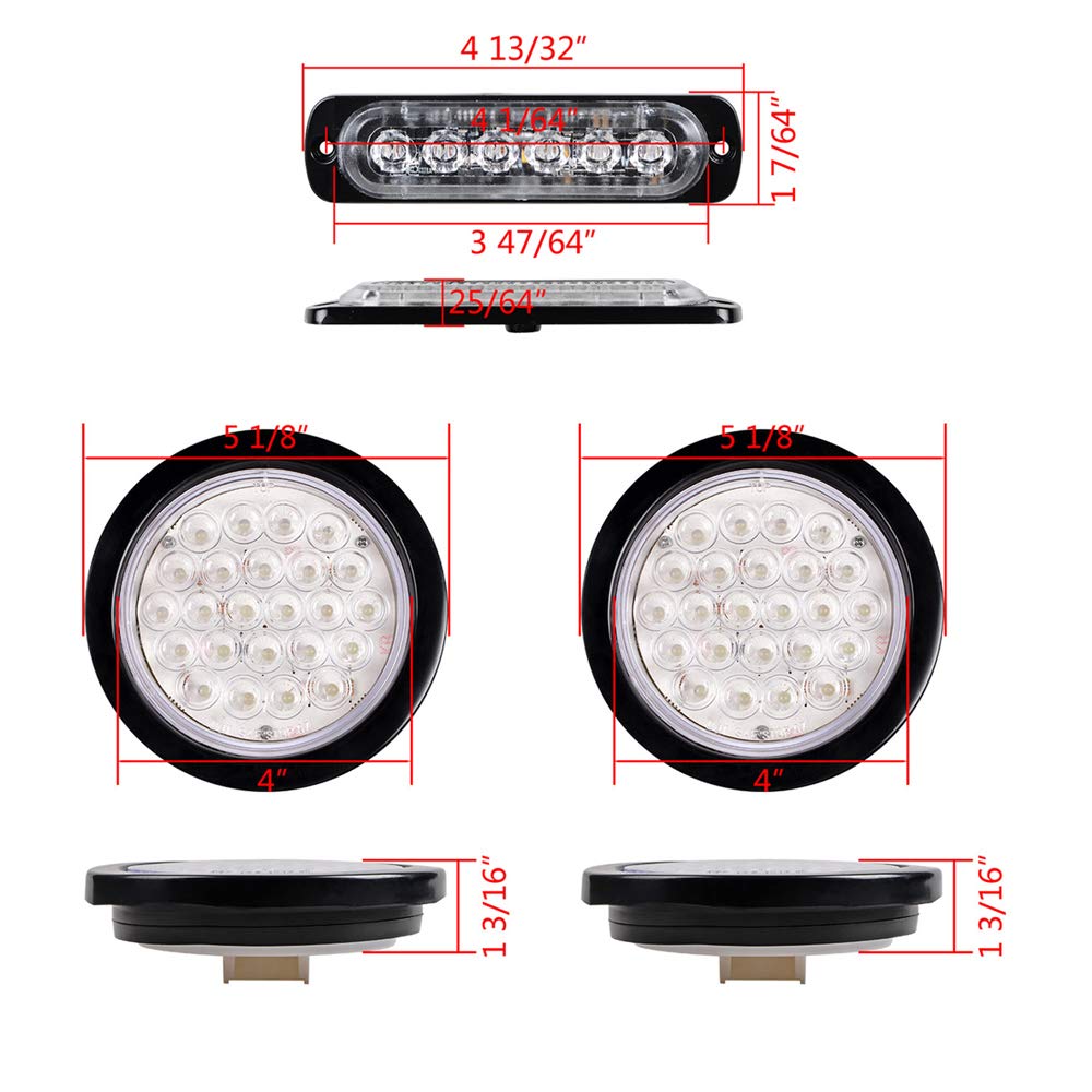 4pcs Amber LED Side Strobe Light Warning Emergency Caution Construction and 4pcs White Red Clear Lens 4