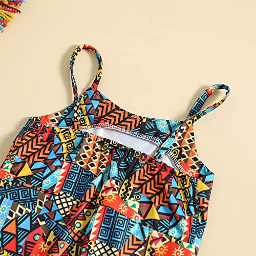 Ritatte Toddler Girl African Bell Bottom Romper Dashiki Print Sleeveless Sling Flared Jumpsuit Baby Boho Summer Overalls(Colorful, 2-3T(110)) #TOP4