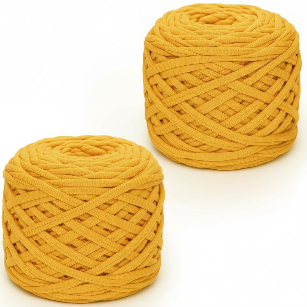 Xtrillogen 2 x 285g T Shirt Yarn,Chunky Yarn for Hand Knitting,Chunky Wool Knitting Kit,Tshirt Yarn for Crochet Wool Bags,Blankets,Baskets & DIY Home Decor (Light Yellow) — image 1