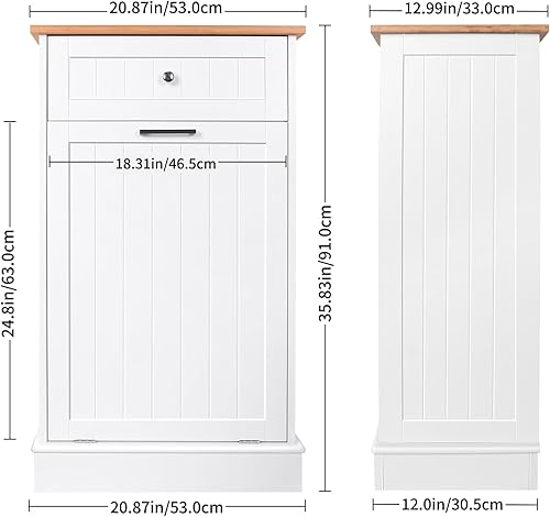Miniatura 2 de Gabinete de basura inclinable de 10 galones, soporte para bote de basura de cocina, armario de reciclaje, cesta de lavandería con tabla de cortar de