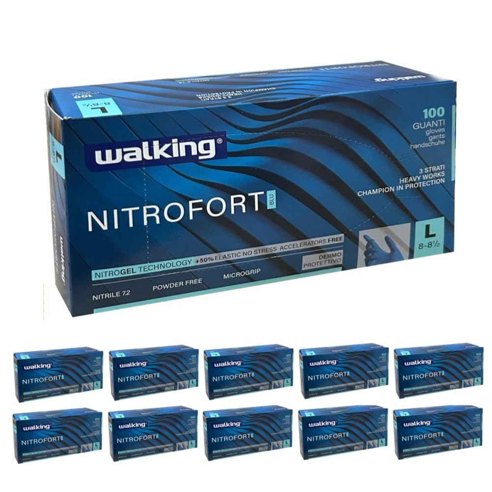 Generico Guanti Nitrile WALKING NITROFORT BLU Riusabili Taglia L - 7.5 g- 1000 PZ