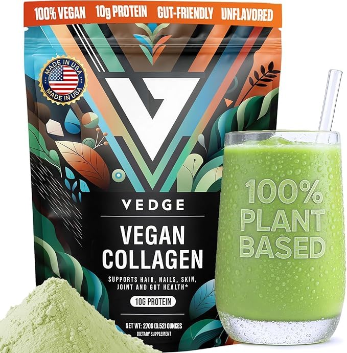 vedgeVegan Collagen Powder - Plant-Based Collagen Supplement for Hair, Skin, Nails, Joint & Gut Health. Collagen Peptides