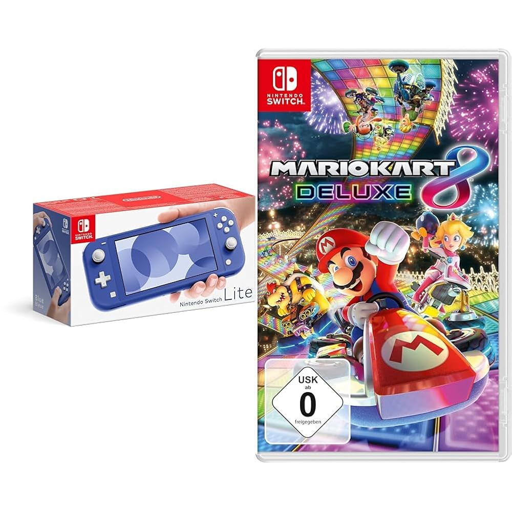 Nintendo Switch Lite, Standard, Blau + Mario Kart 8 Deluxe