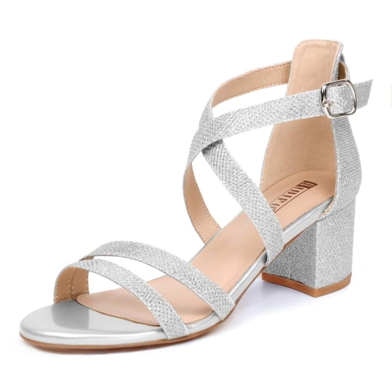 IDIFU Women's Block Low Chunky Heel Strappy Sandals Open Toe Ankle Strap Dress Wedding Evening Shoe for Women Bridal